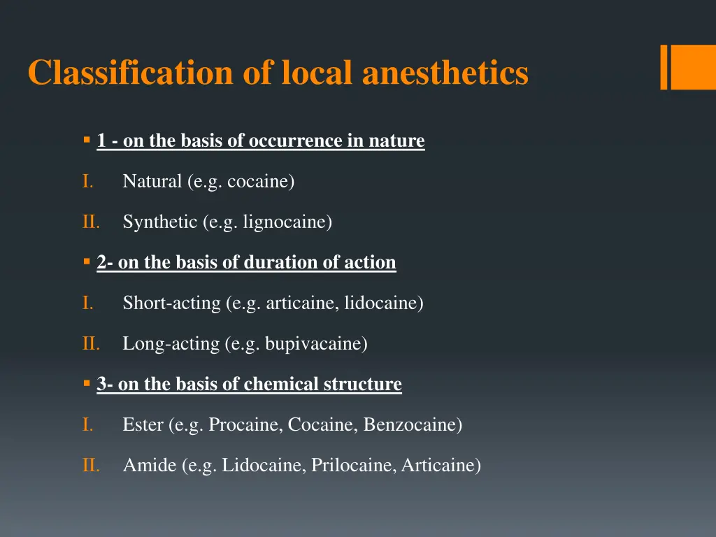 classification of local anesthetics