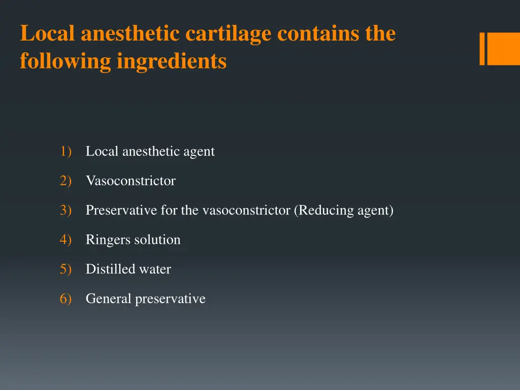 local anesthetic cartilage contains the following