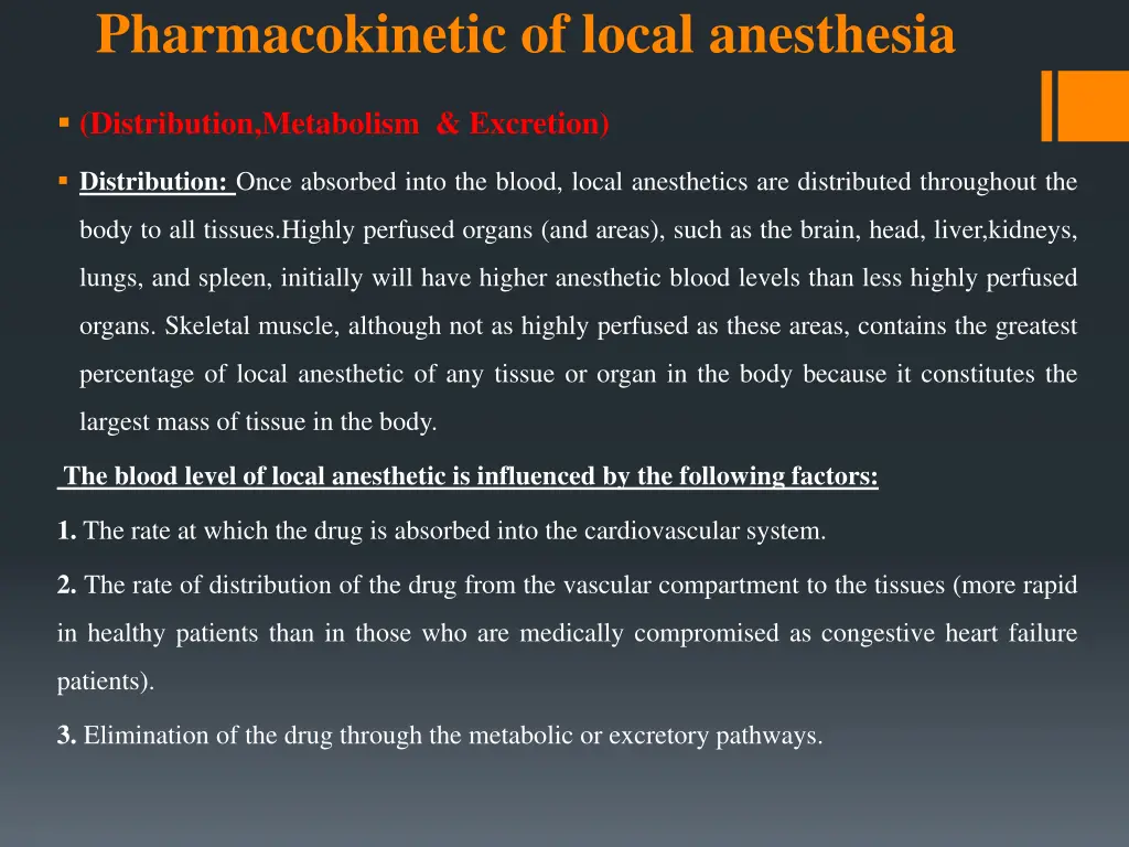 pharmacokinetic of local anesthesia