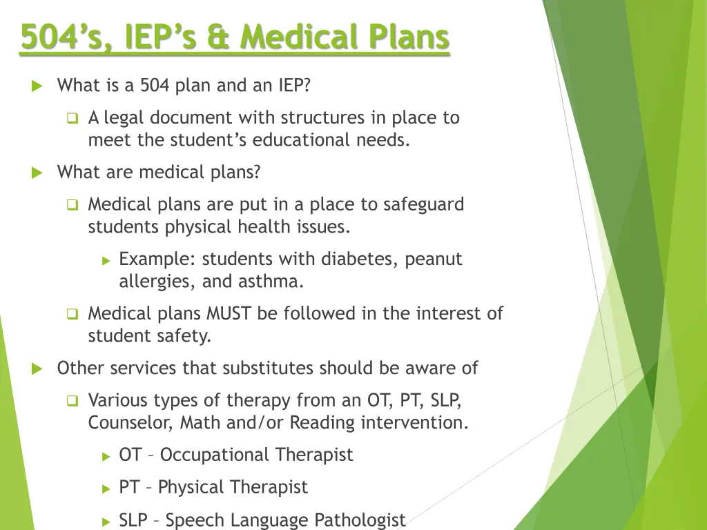 504 s iep s medical plans