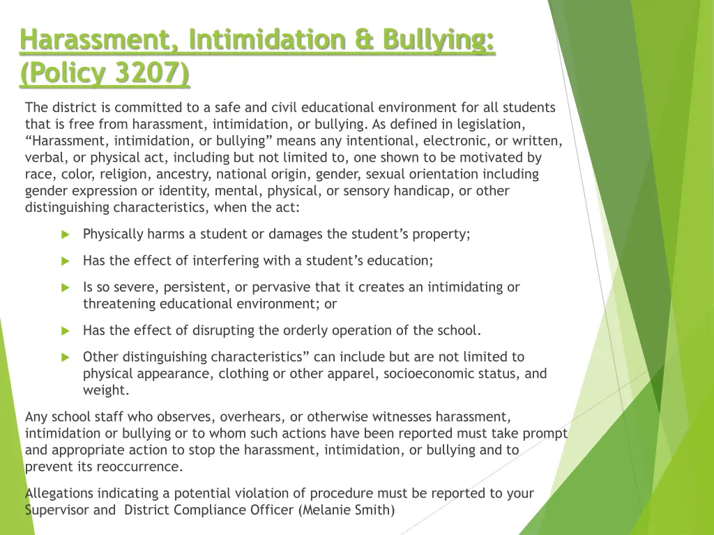 harassment intimidation bullying policy 3207