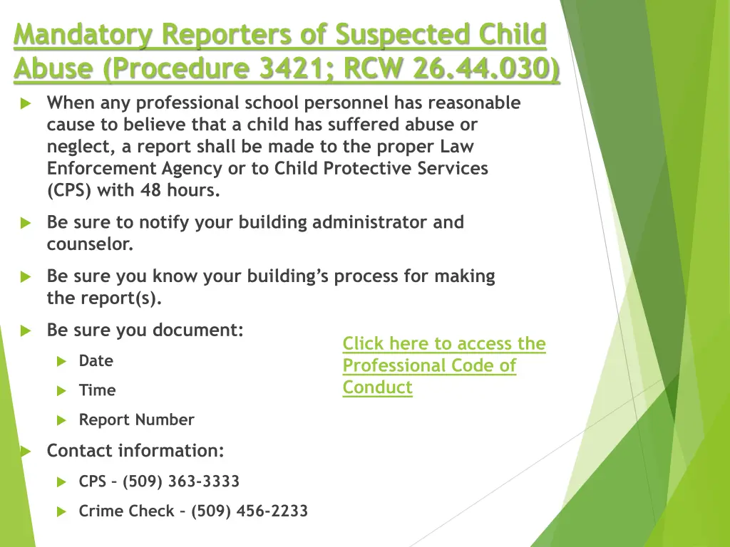 mandatory reporters of suspected child abuse