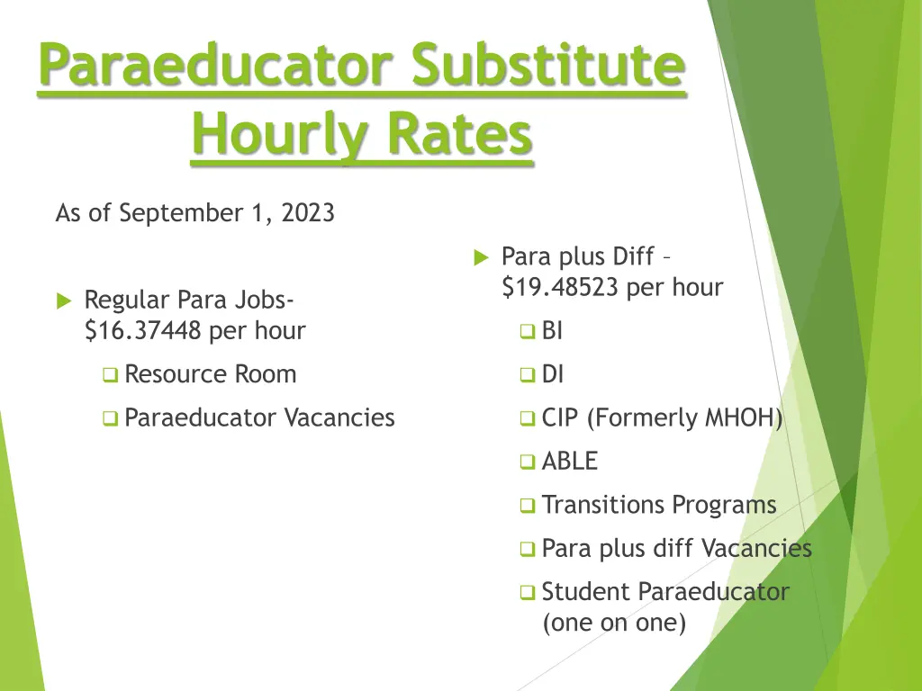 paraeducator substitute hourly rates