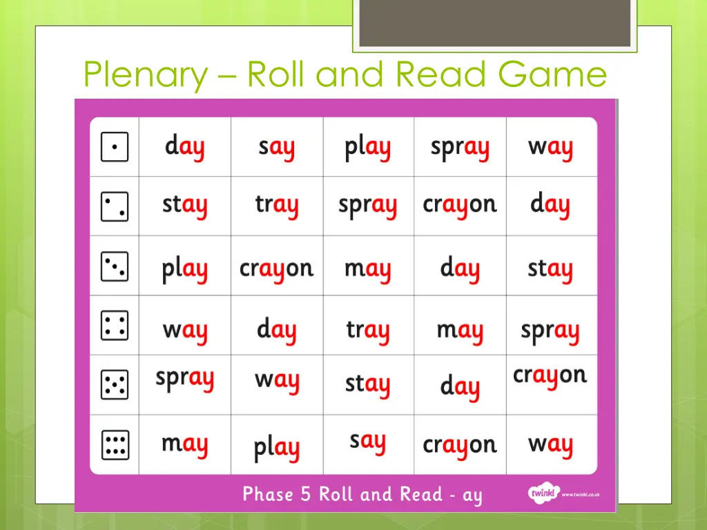 plenary roll and read game