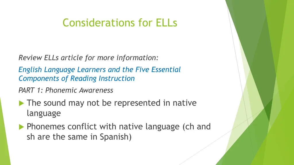 considerations for ells