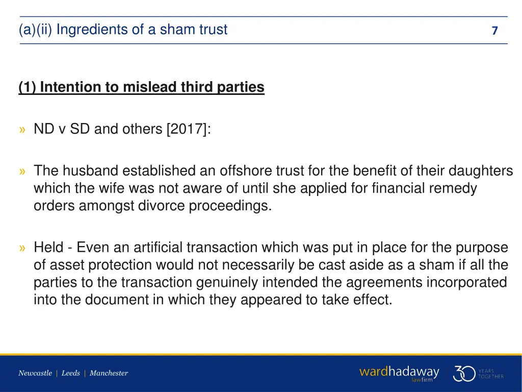 a ii ingredients of a sham trust