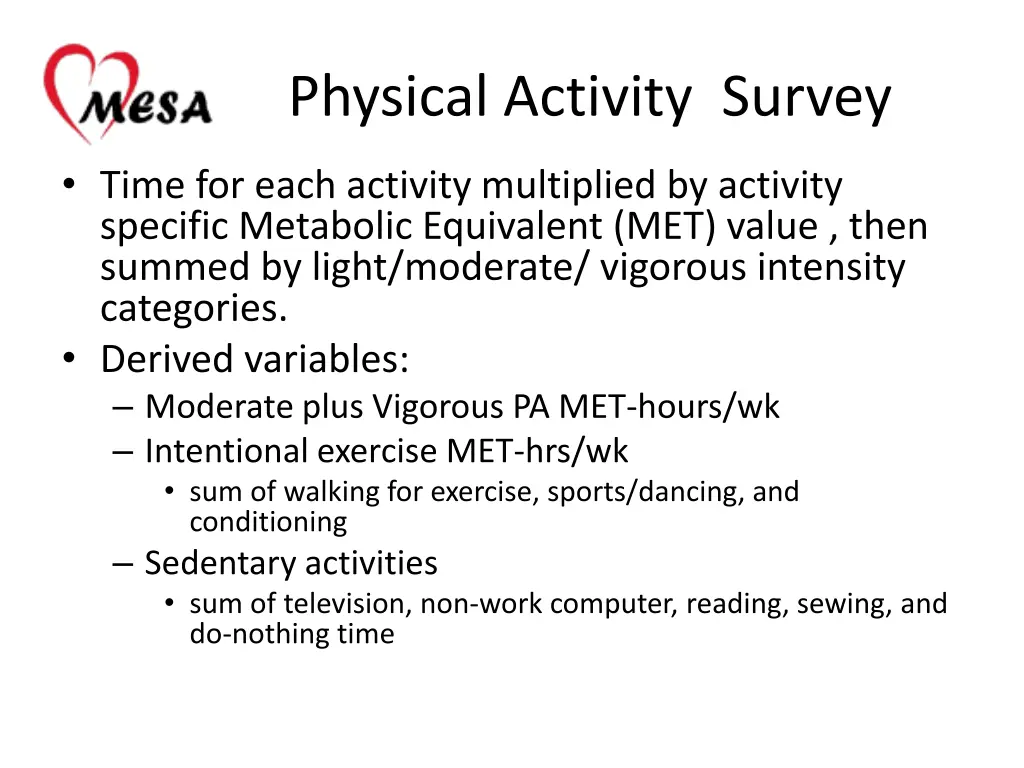 physical activity survey 1