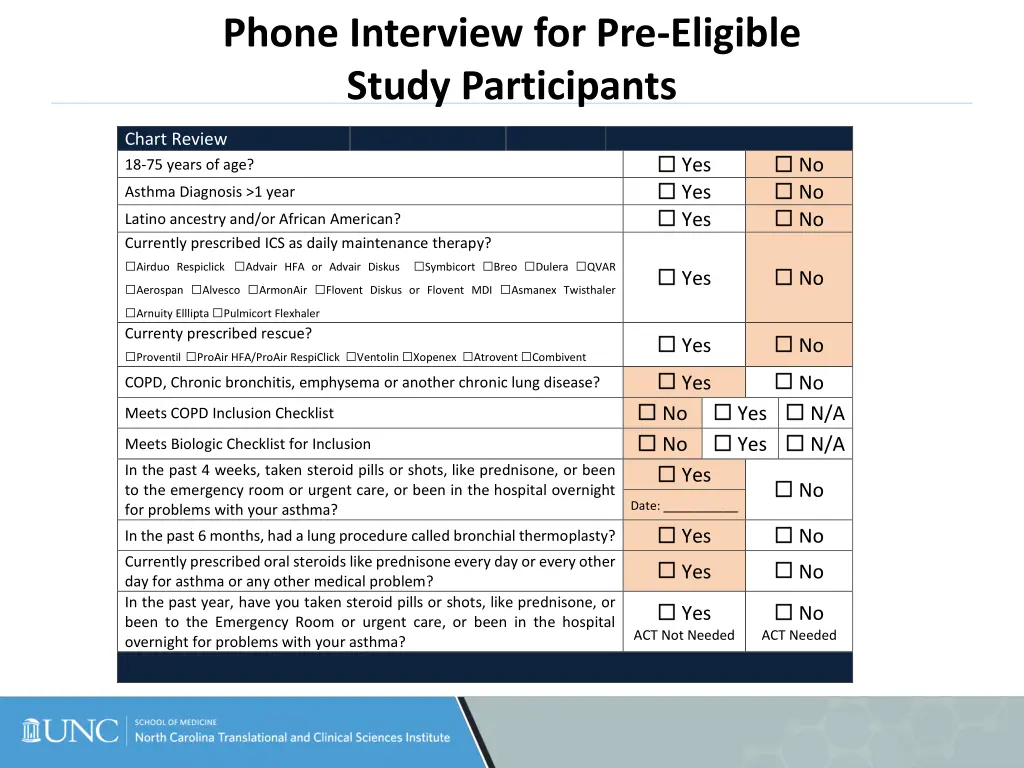 phone interview for pre eligible study