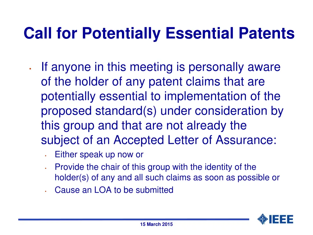 call for potentially essential patents