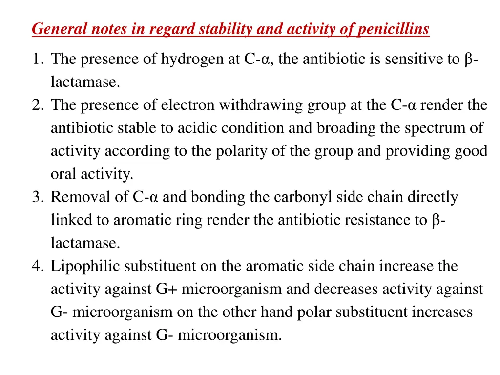 general notes in regard stability and activity