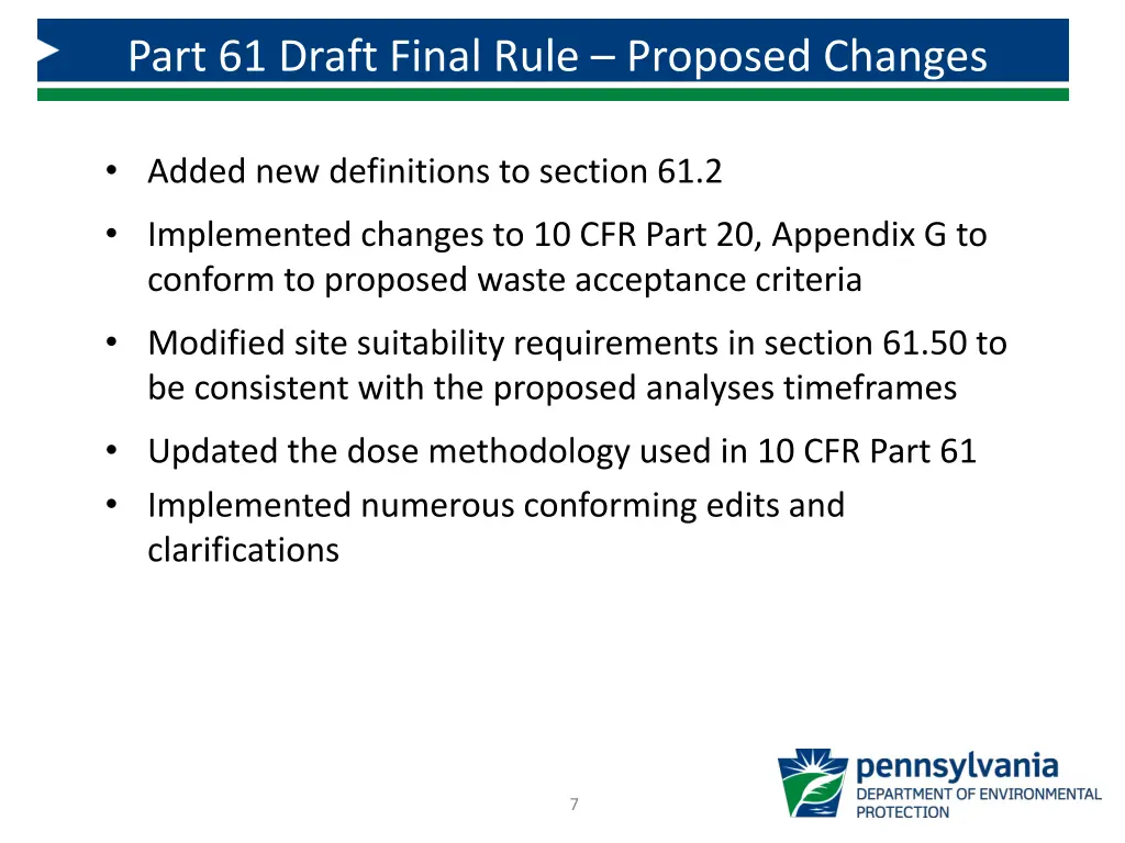 part 61 draft final rule proposed changes 1