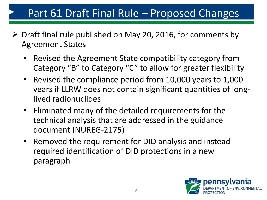 part 61 draft final rule proposed changes
