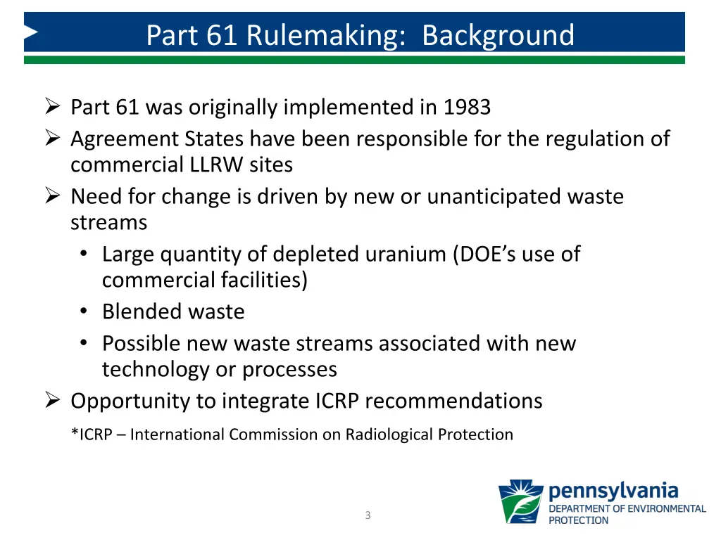 part 61 rulemaking background
