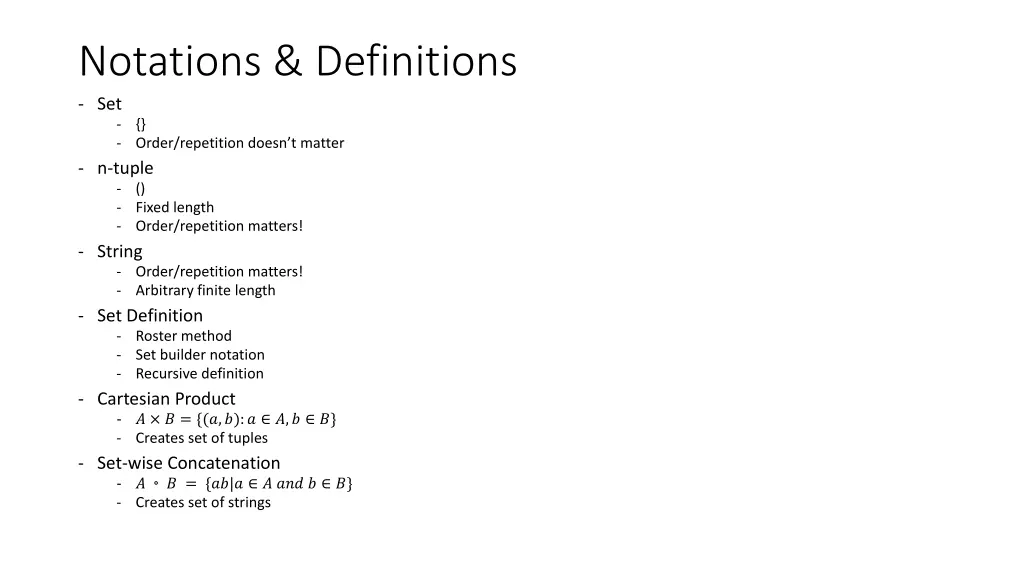 notations definitions set order repetition doesn
