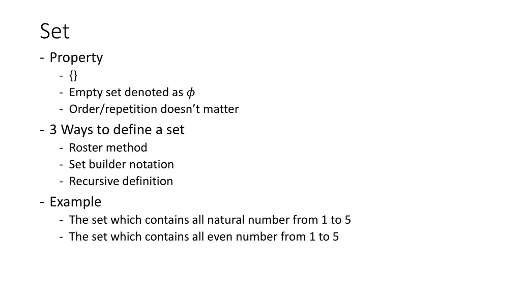 set property empty set denoted as order