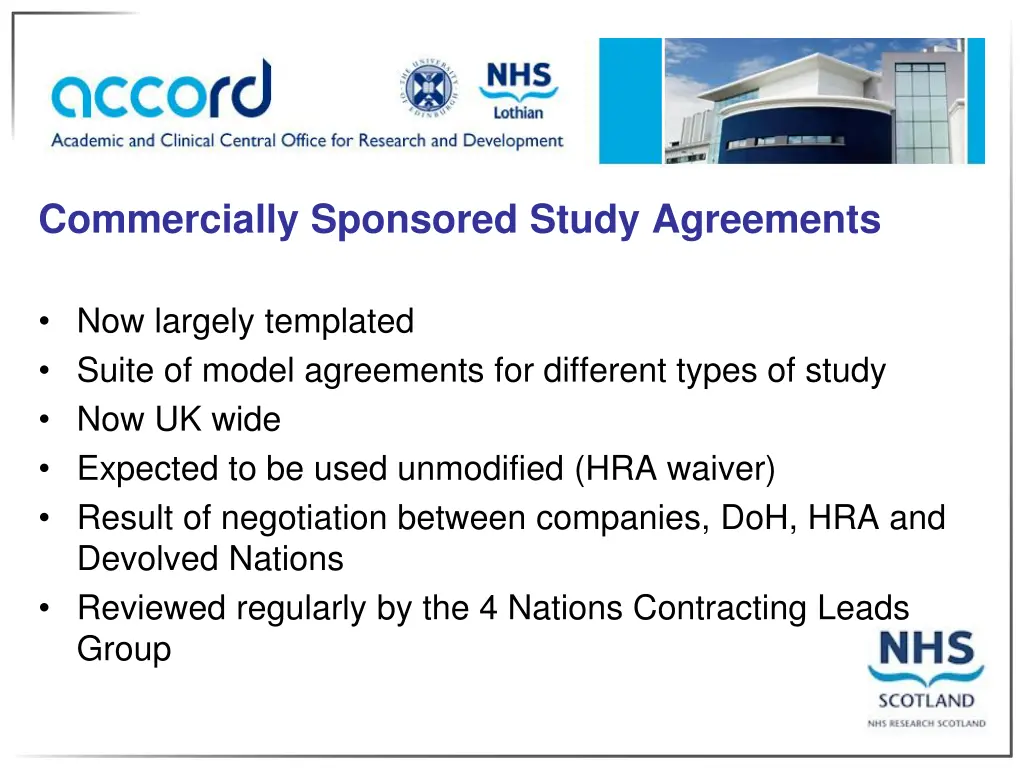 commercially sponsored study agreements