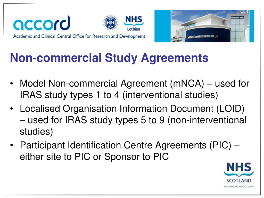 non commercial study agreements