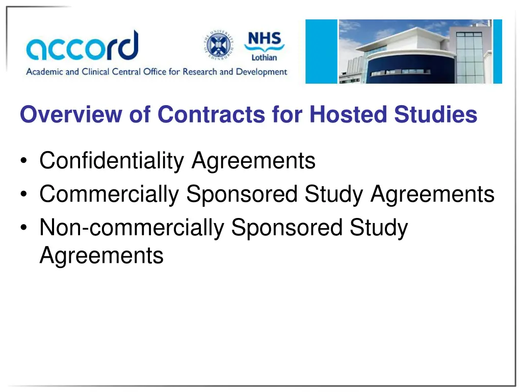 overview of contracts for hosted studies