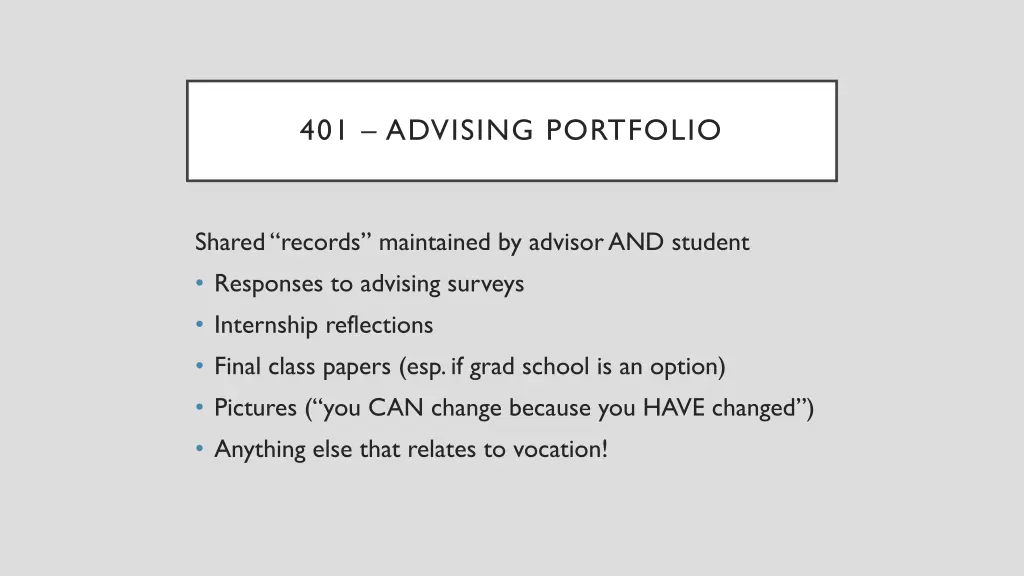 401 advising portfolio