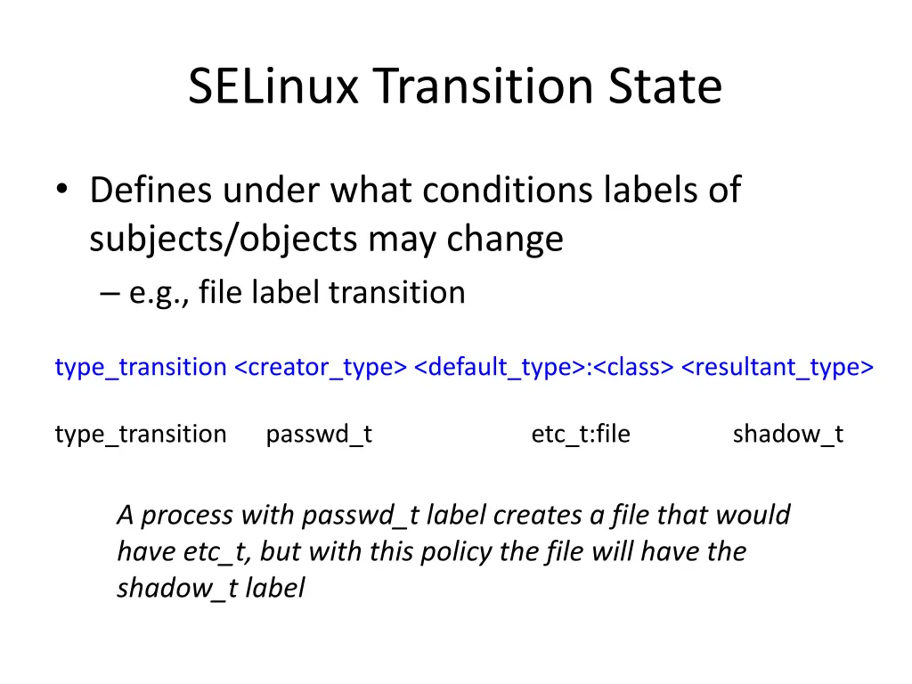 selinux transition state