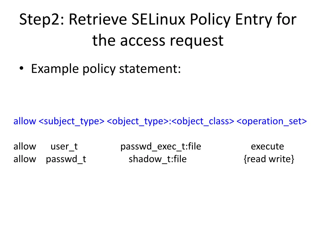 step2 retrieve selinux policy entry
