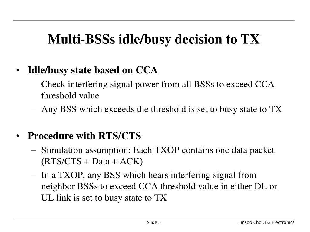 multi bsss idle busy decision to tx