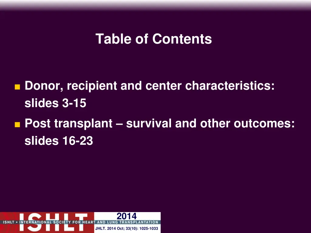 table of contents