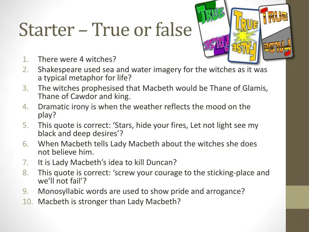 starter true or false