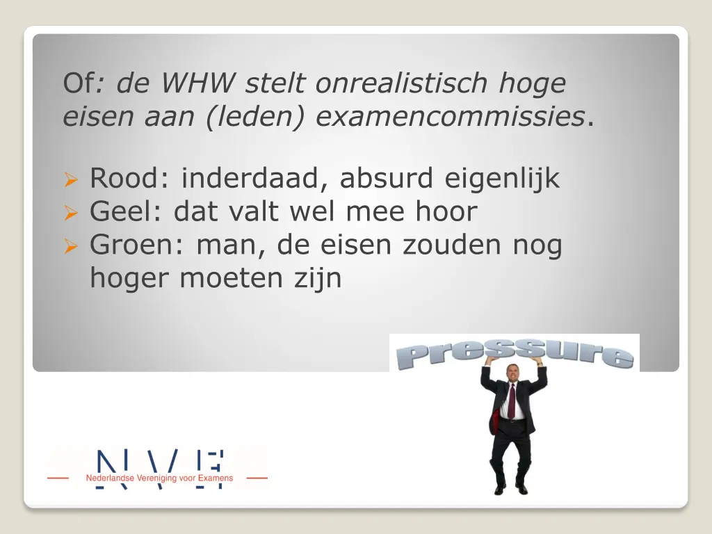 of de whw stelt onrealistisch hoge eisen