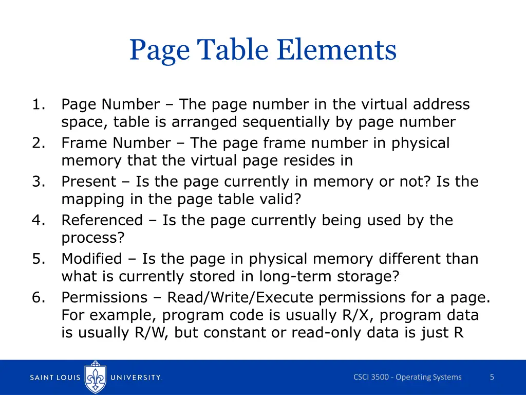 page table elements