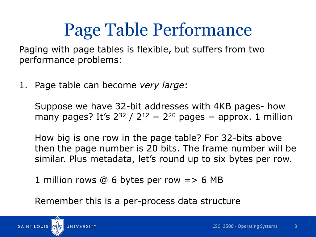 page table performance paging with page tables