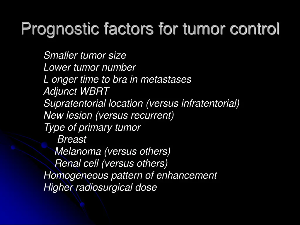 prognostic factors for tumor control