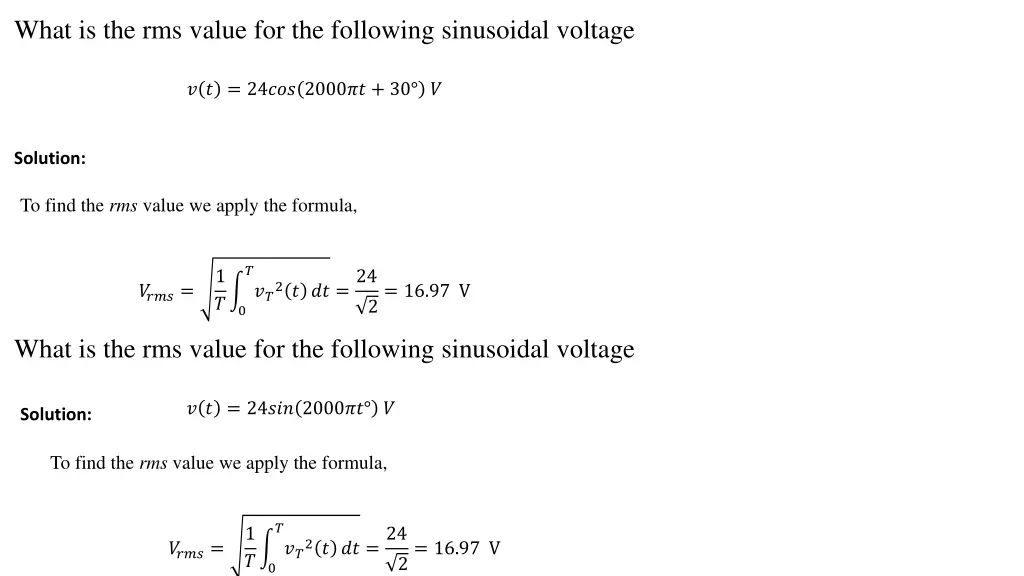 what is the rms value for the following