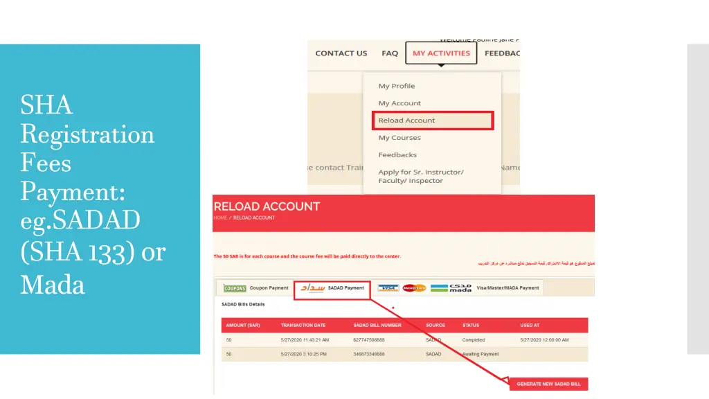 sha registration fees payment eg sadad