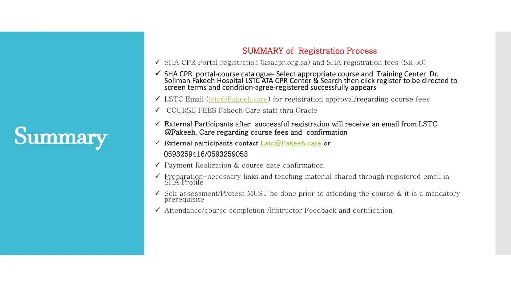 summary of registration process summary