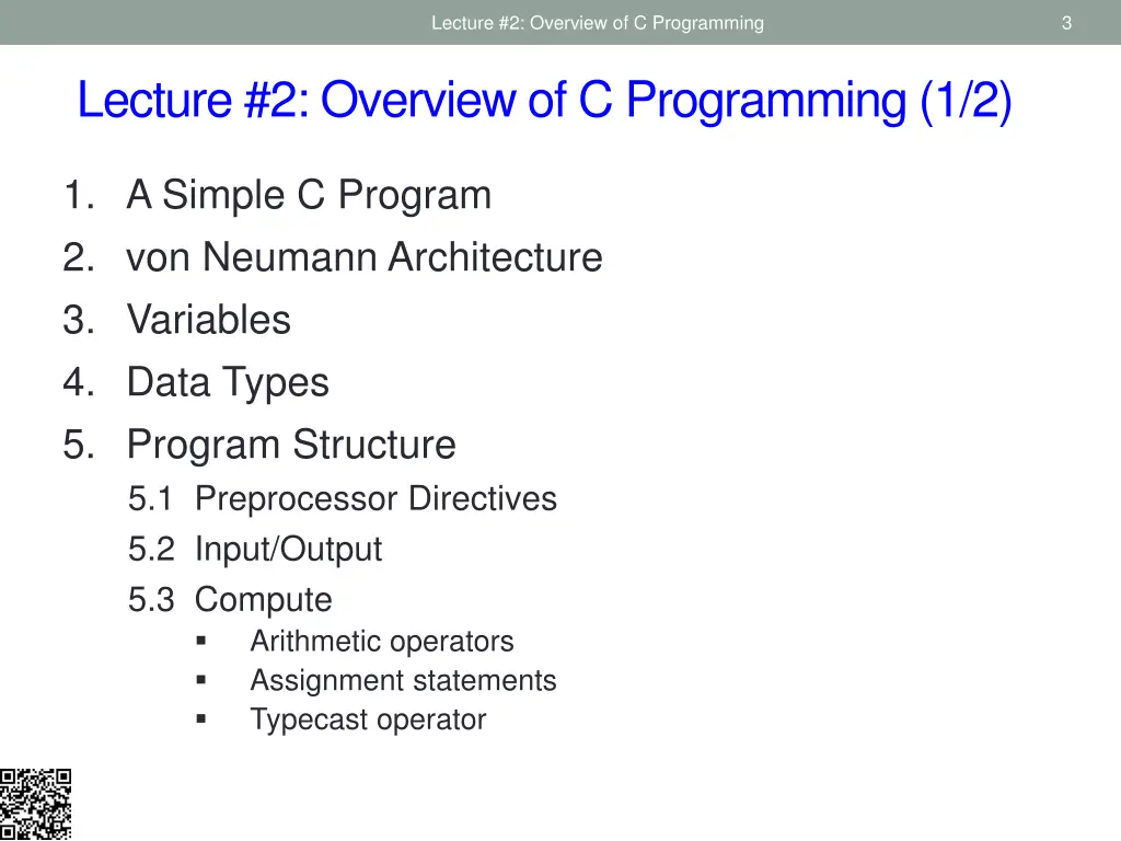 lecture 2 overview of c programming