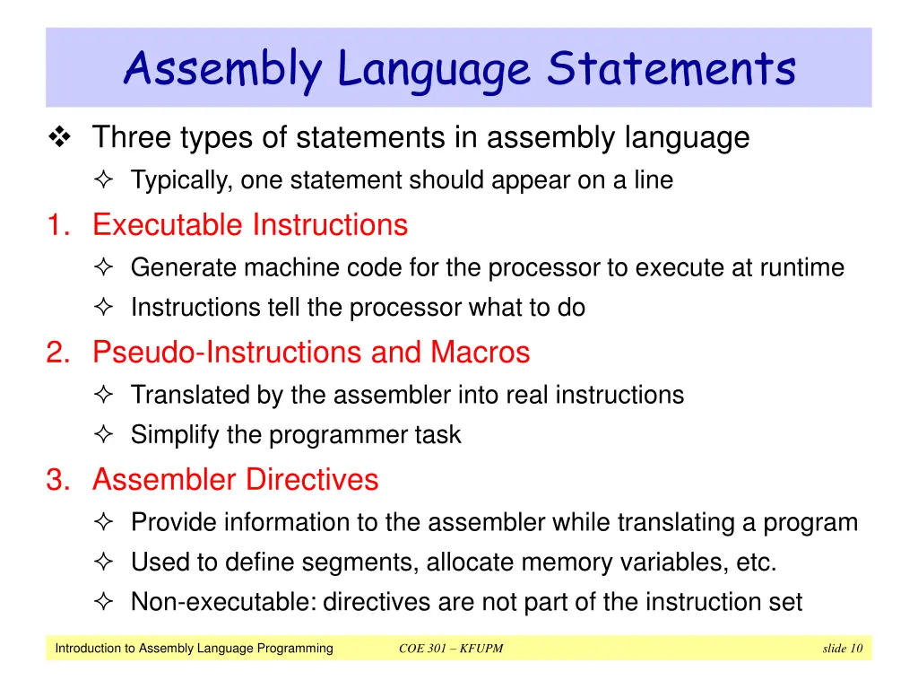 assembly language statements