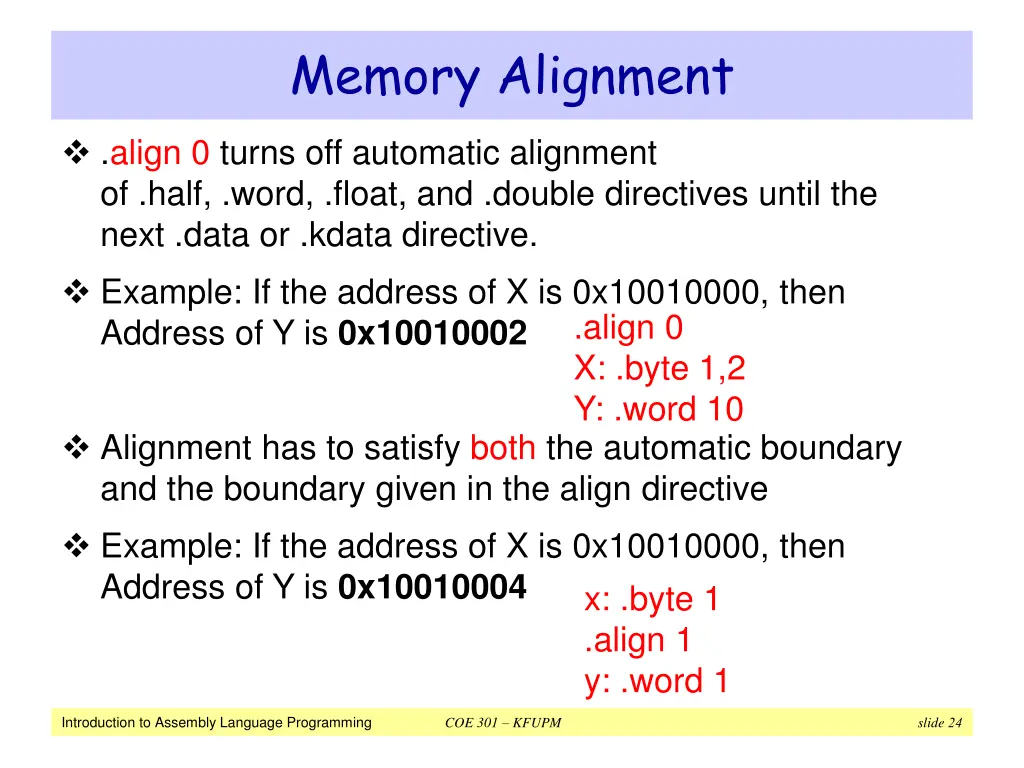 memory alignment 1