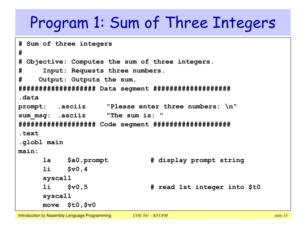 program 1 sum of three integers