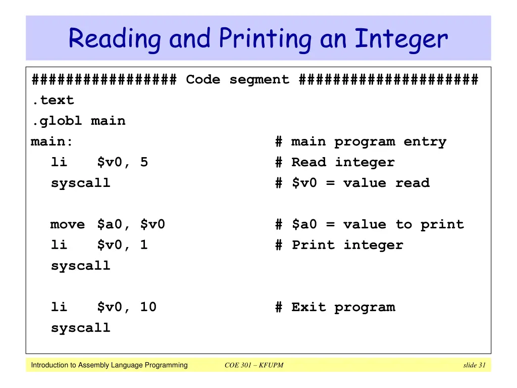 reading and printing an integer