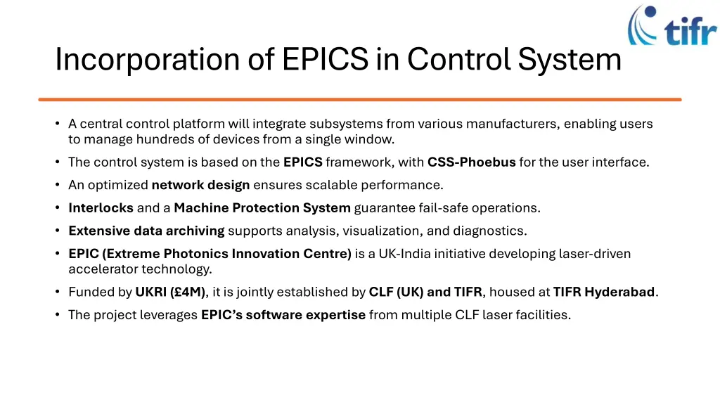 incorporation of epics in control system