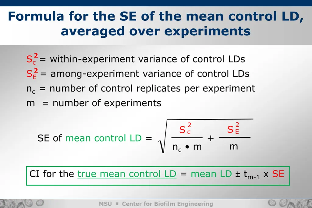 formula for the se of the mean control