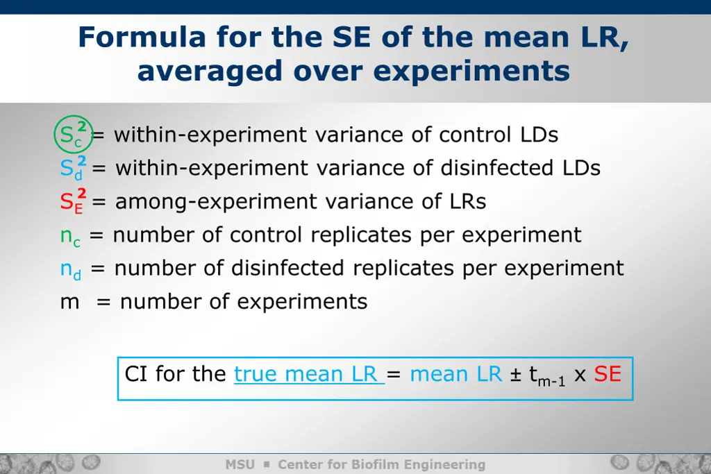 formula for the se of the mean lr averaged over 1
