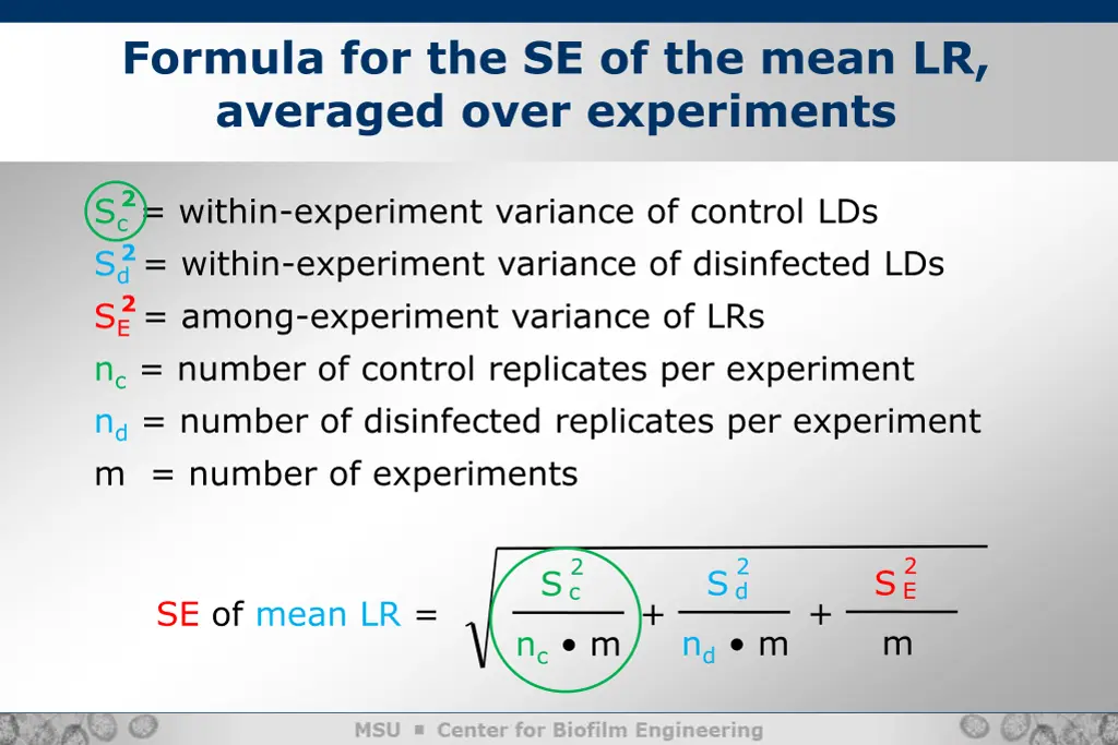 formula for the se of the mean lr averaged over