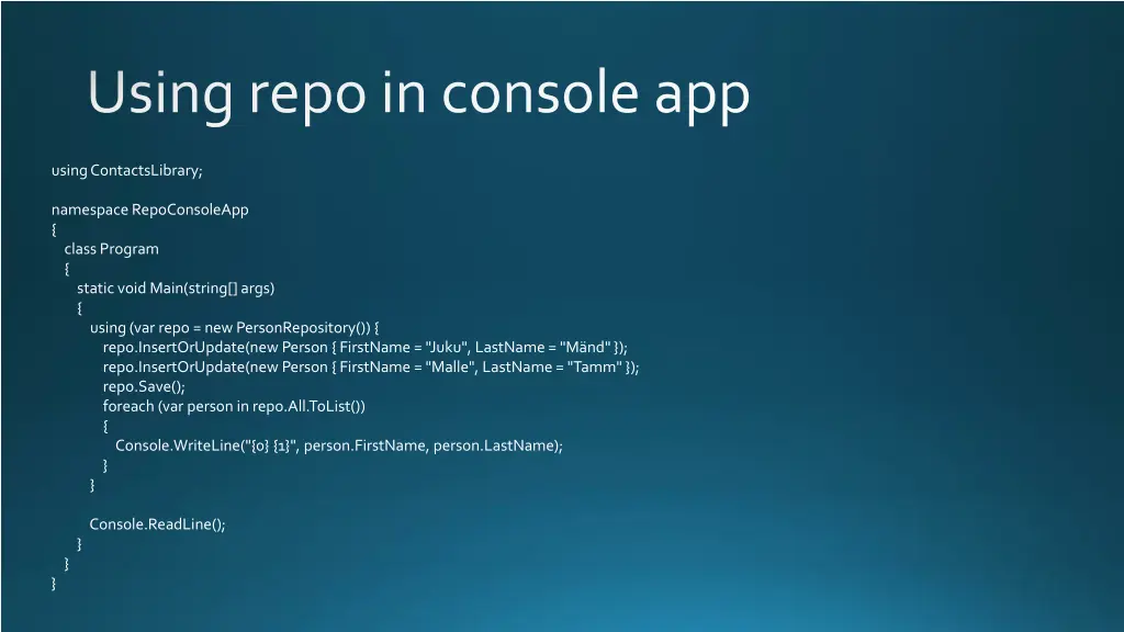 using repo in console app