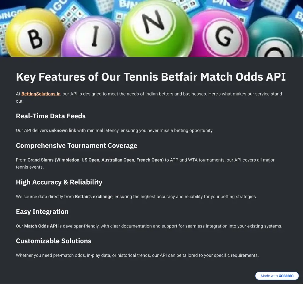 key features of our tennis betfair match odds api