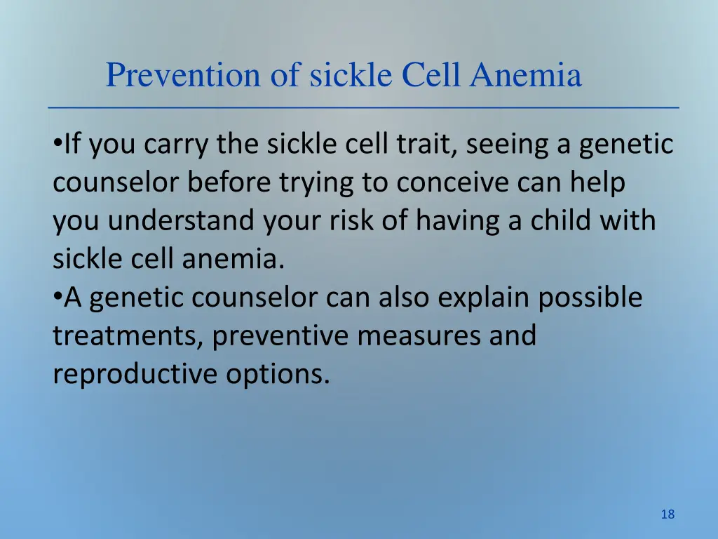 prevention of sickle cell anemia