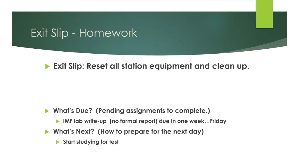exit slip homework