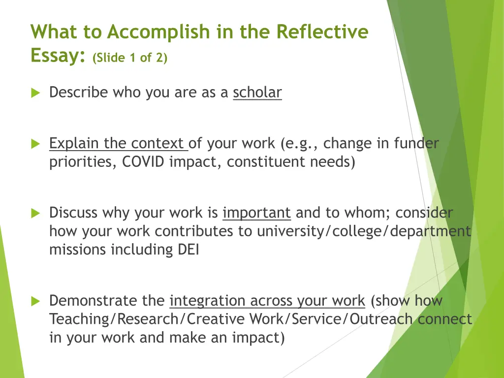 what to accomplish in the reflective essay slide