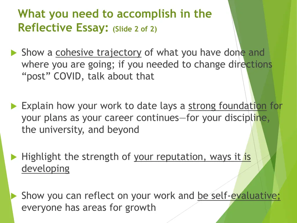 what you need to accomplish in the reflective